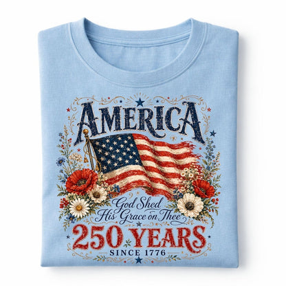 Patriotic Floral T-Shirt | 250th Anniversary Flag & Poppies Tee