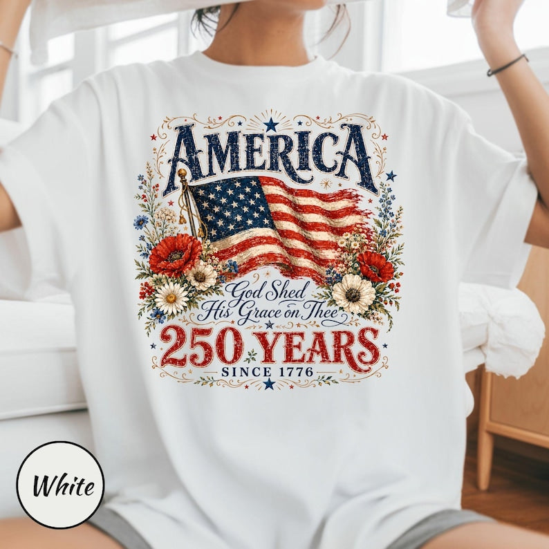 Patriotic Floral T-Shirt | 250th Anniversary Flag & Poppies Tee