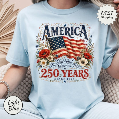 Patriotic Floral T-Shirt | 250th Anniversary Flag & Poppies Tee