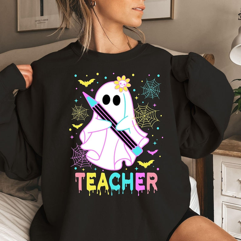 Ghost Teacher Sweatshirt – Pastel Halloween Pullover
