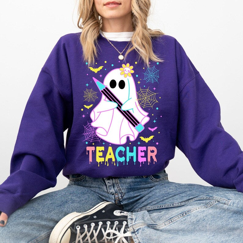 Ghost Teacher Sweatshirt – Pastel Halloween Pullover
